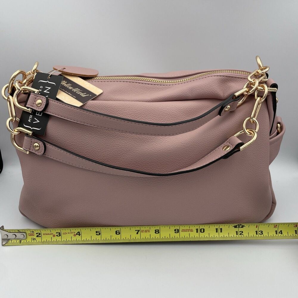Mellow World Dusty Rose Gold Zipper Tote Bag Purse Vegan Leather New With Tag